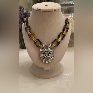 EUC Vintage JCrew Statement Necklace with Tortoise Links and Crystal Cluster.